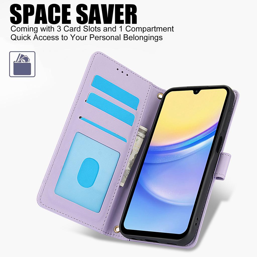 SY-003 For Samsung Galaxy S24 FE Case PU Leather Stand View Phone Wallet Cover with Hand Strap