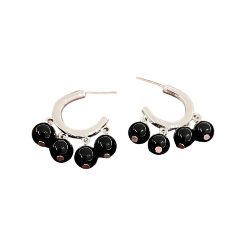 

Artificial Crystal Pendant Earrings with Beads Charm Modern C Shape Design Unique Dangle Earrings for Various Occasion чорний