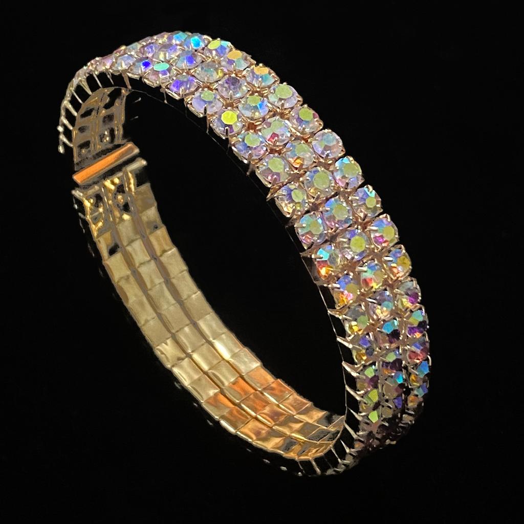 Claw Chain Three-row Bridal Elastic Opening Bracelet, Multi-layer Rhinestone Steel Ring Bracelet, Dress Accessories