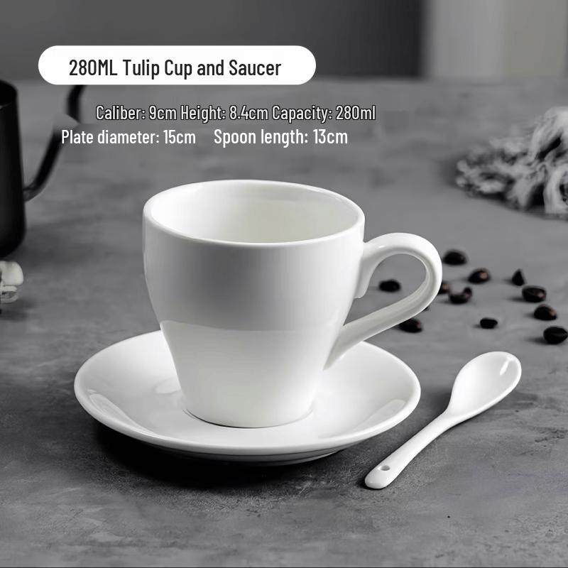 Qiwai Pure White Ceramic Cappuccino & Latte Cup Set
