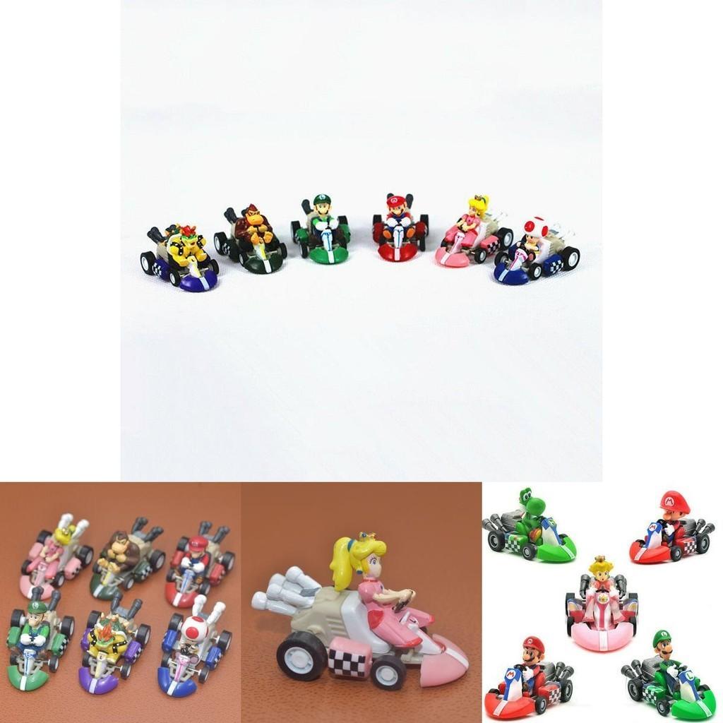 Super Mario Bros Kart Pull Back Car Action Figure Set 6 Pcs Colorful Collectibles