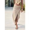Spring and Summer New Women's Clothing Slit Hemline Side Pleated High Waist Simple Graceful Midi Dress 3897079