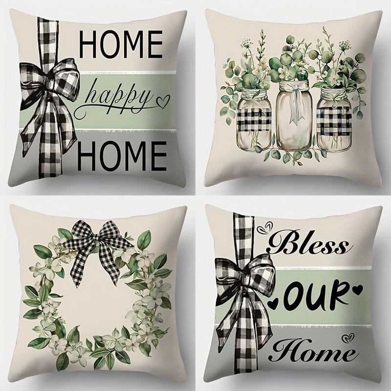 Plant flower bow print pillowcase living room sofa chair cushion cover home room decoration polyester material