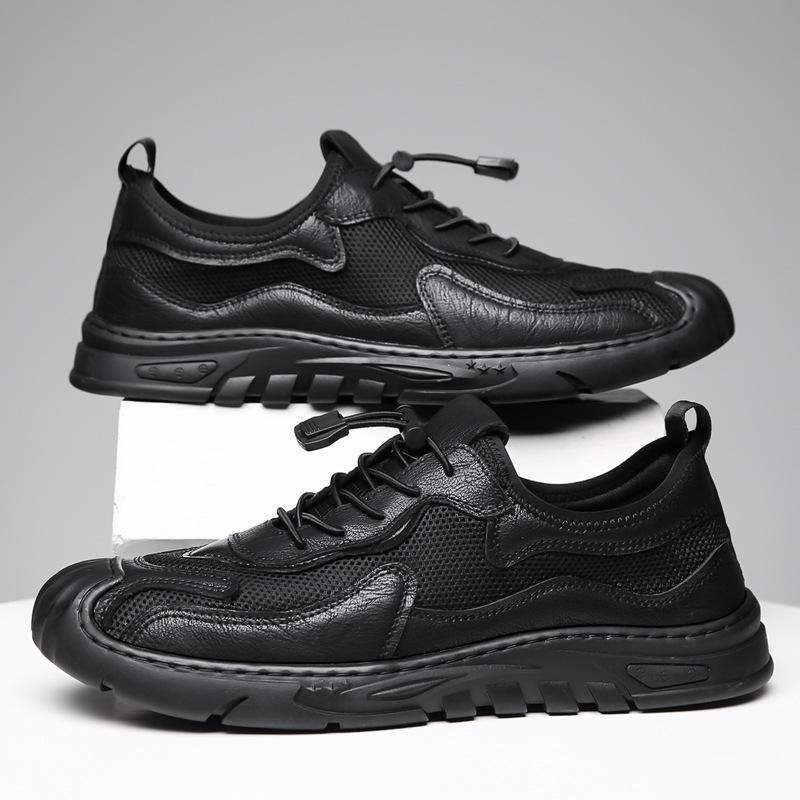 FashionNew Designer Mesh Beach Sandals for Men Fashion Casual Summer Autumn Leather Shoes Male Soft Sole Solid Color Loafers Men