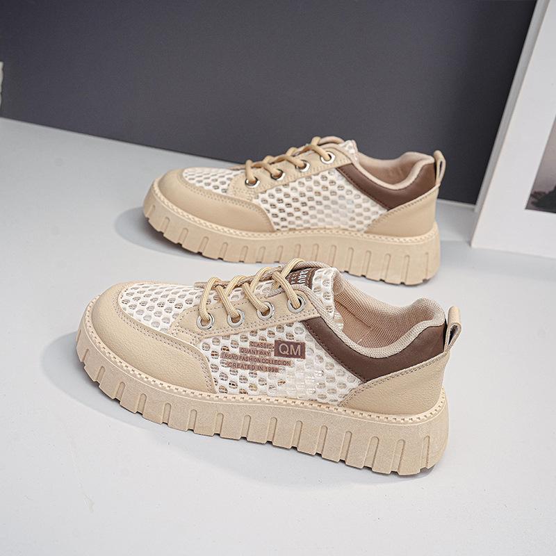 2026 mesh hollow breathable large mesh versatile sports shoes women's thick soles heightening casual board shoes HB7788