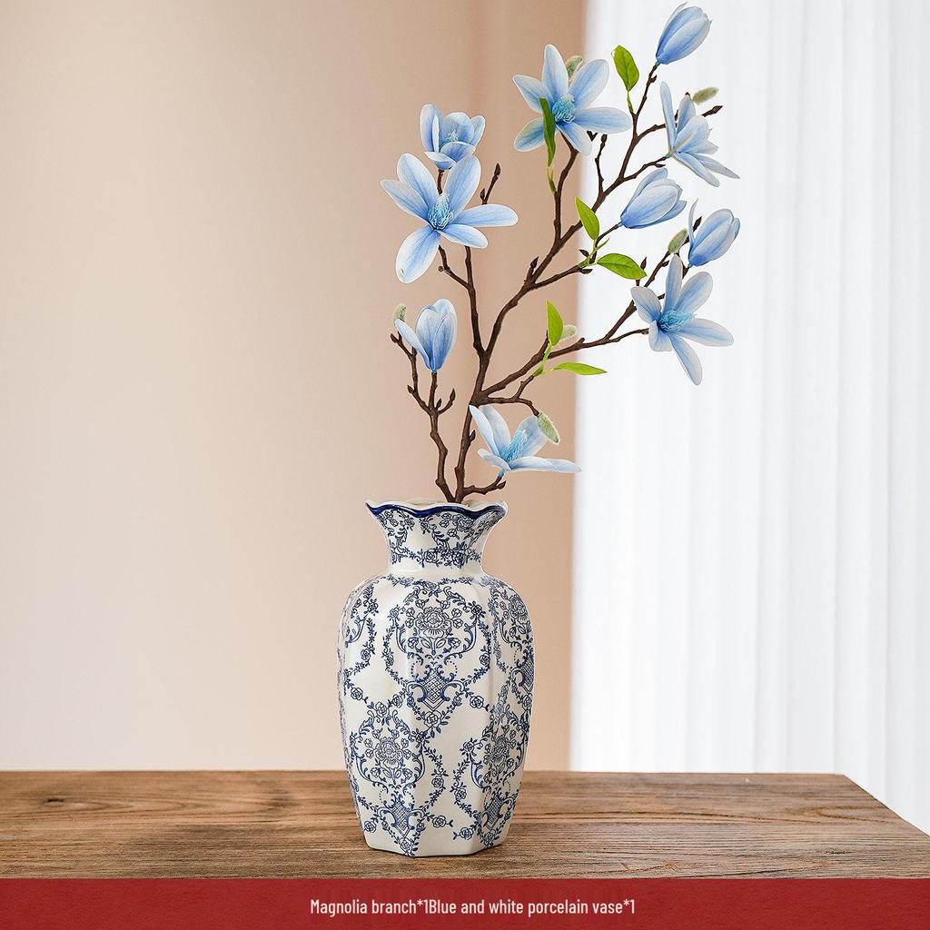 Chinese Magnolia Vase: High-Grade Blue & White Porcelain for Elegant Living Room Decor