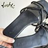 Korean Version Rhinestone Transparent Casual Women Shoes Large Black Square Toe Flat Bottom Women's Sandals 2024 New Fashion