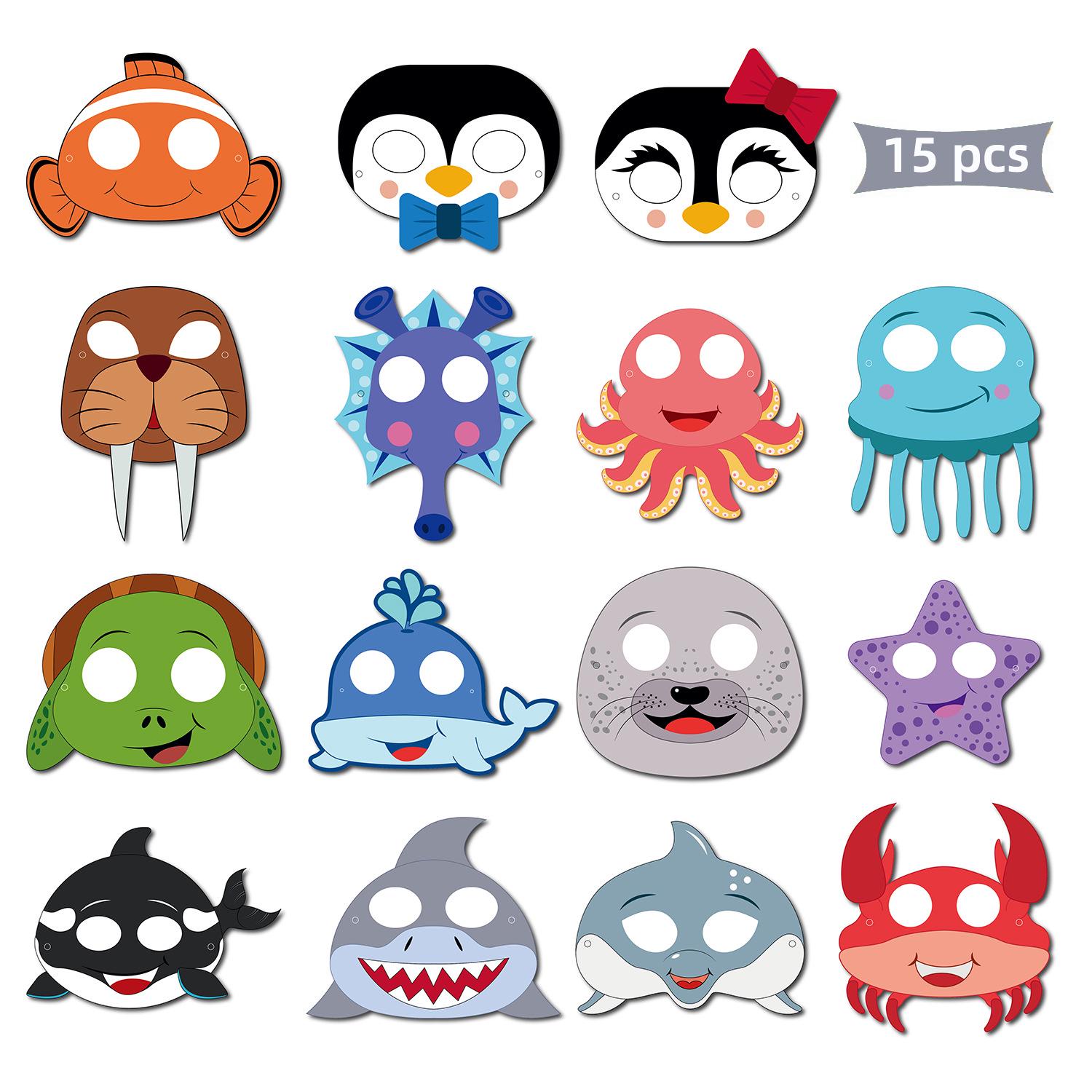 Children s Day Marine Animal Masks: Sea Turtle, Whale, Penguin, Dolphin (Set of 15)