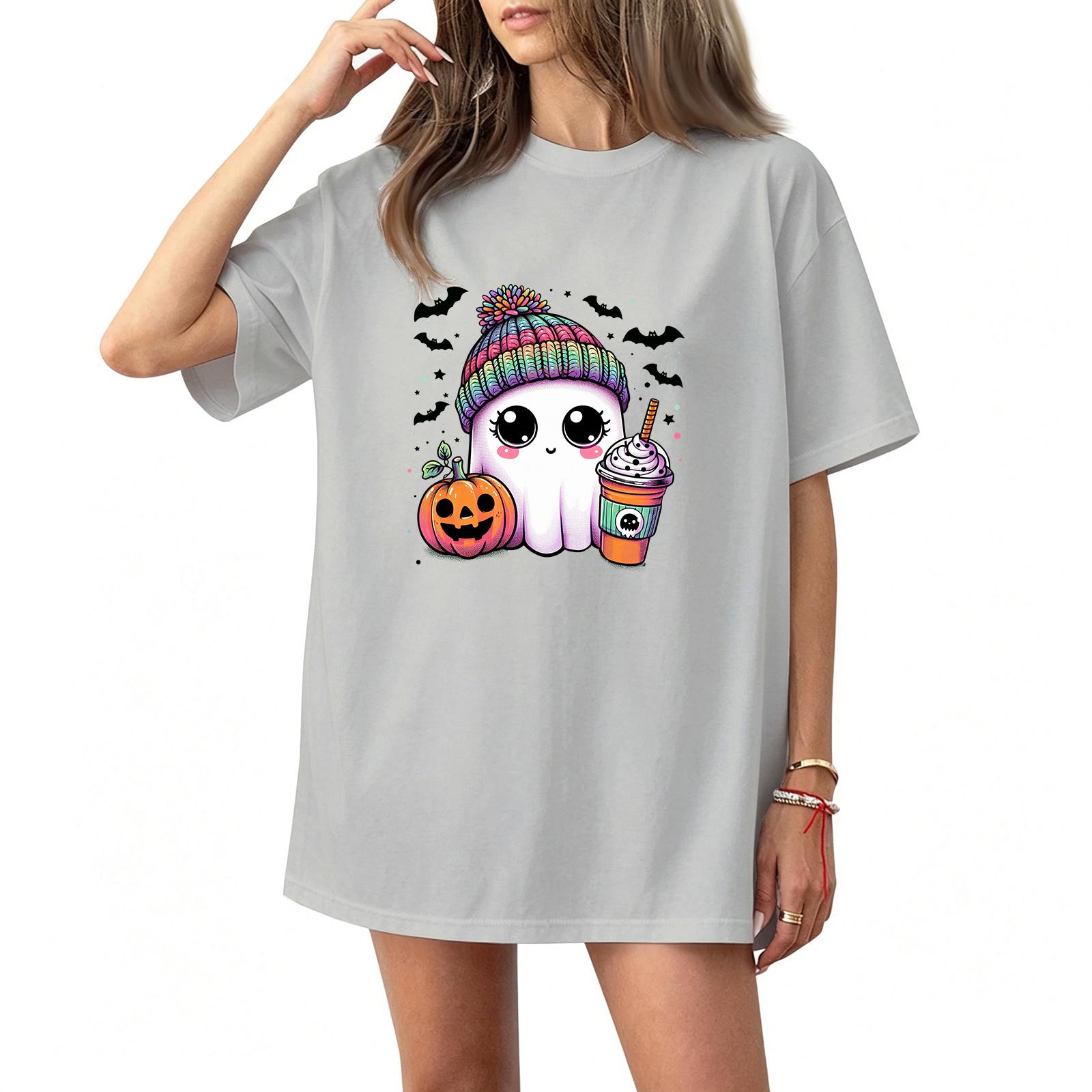Women s casual women s printed round neck pullover short-sleeved top L