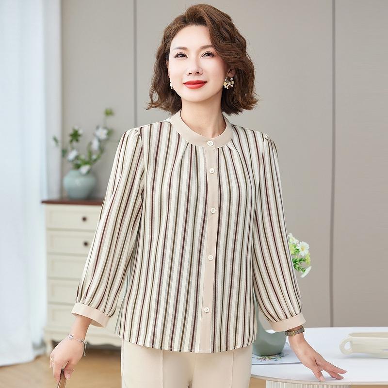 Middle-Aged Women s Seven-Sleeve Summer Blouse - New Fashion Temperament XL (90-109 kg)