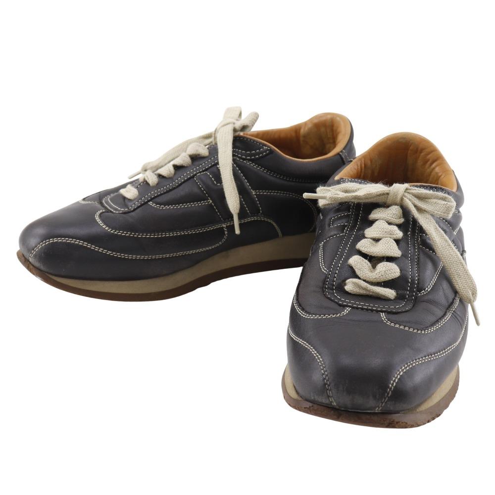 Hermes Quick Sneakers H Logo Black Leather Women Used