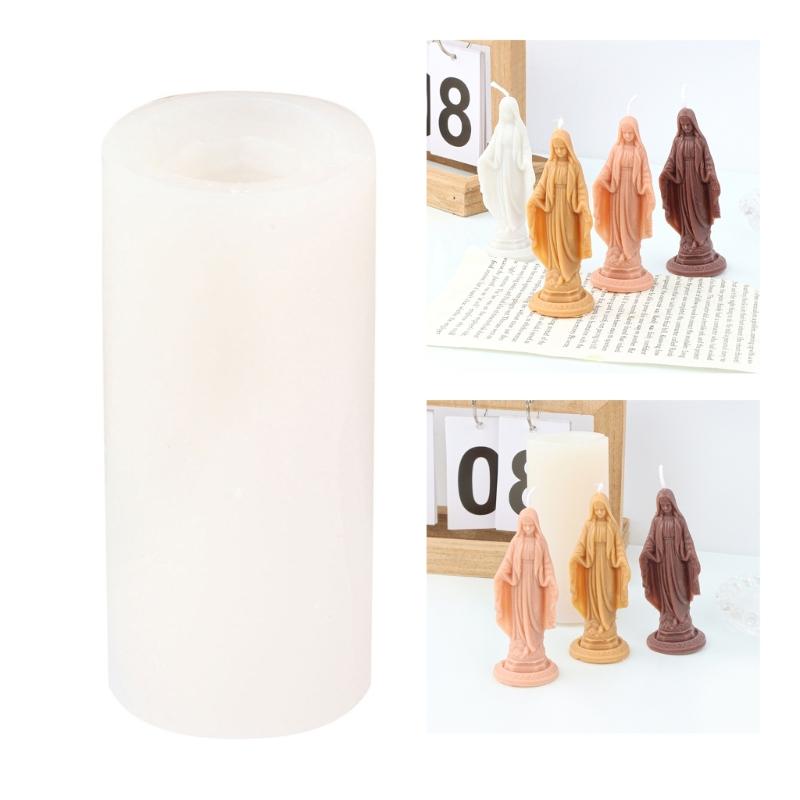 Silicone Candle Mold, Virgin Maria Sculpture Epoxy Gypsum Mould Home Decorations for DIY Handcrafts Resin Plaster Molds