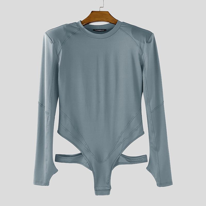 INCERUN Men Long Sleeve Cutout Fitted Briefs Bodysuits Jumpsuits Underwear Playsuits