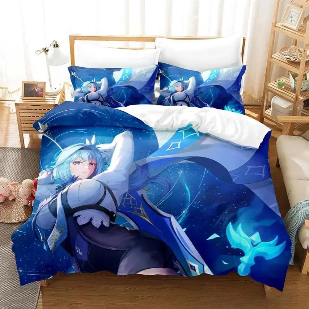 Kawaii Anime Genshin Impact Eula Lawrence Bedding Set Print With Pillowcase Bed Duvet Cover Single Double Queen Super King Size