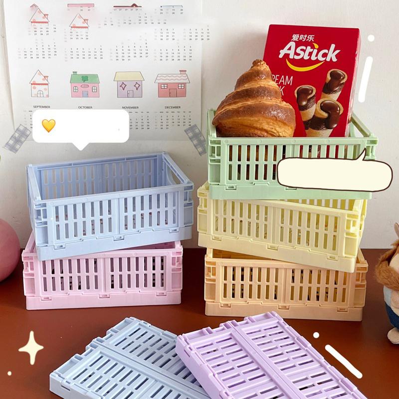 Collapsible Crate Plastic Folding Storage Box Basket Utility Cosmetic Container Desktop Holder Home Use School Desk Storage Box