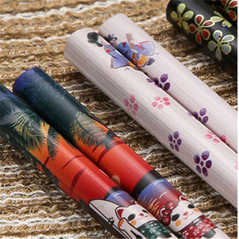 Bamboo Lattice Chopsticks Reusable Simplicity Sushi Sticks Tableware 5 Pairs Anti Slip