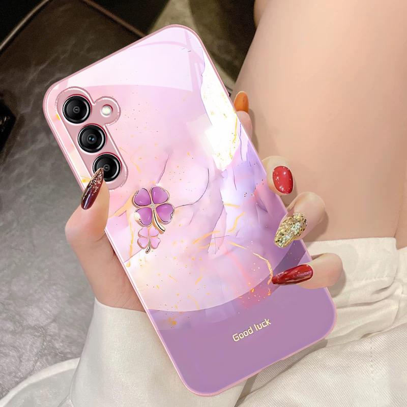 Trèfle à Quatre Feuilles Dégradé Pour Samsung Galaxy A14 4G 20 30 52 20S 21S 22 A32 33 34 42 50 51 53 54 70 71 72 73 5G Coque de Téléphone en Verre