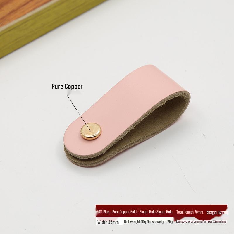 Leather Handle for Cabinet Door and Drawer - Single Hole, Pure Copper Accents