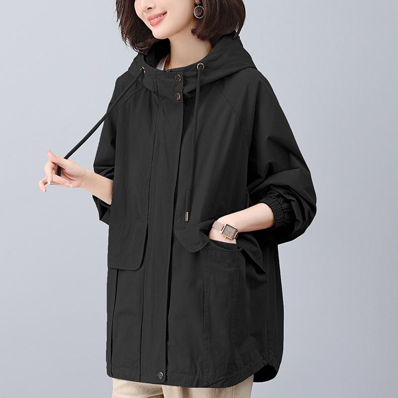2024 Women's Plus Size Hooded Cotton Trench Coat - Spring & Autumn Casual Mid-Length Style