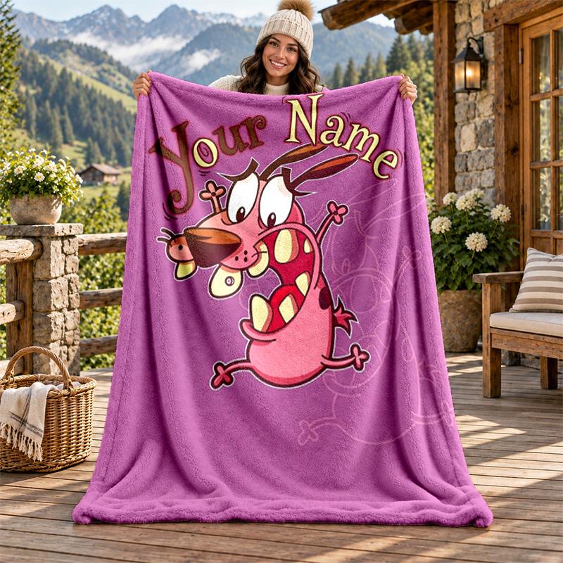 Brave Dog Custom Name Flannel Blanket Personalized Soft Warm Plush Throw Blanket Customized Gift for Family Friends
