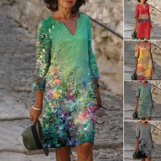 Donna Estate Stampa Abito V-Neck Mezza Manica A-Line Abiti Donna Retrò Abito  sciolto Vestidos acquista in modo economico — spedizione gratuita,  recensioni reali con foto — Joom