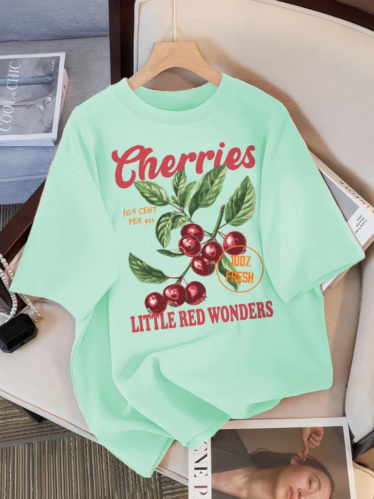 Wiśnie 100% Świeże Małe Czerwone Cuda Design Damska Koszulka Codzienna Luźna Koszulki Hip Hop Bawełna Odzież Sportowa Letnia Miękki Top