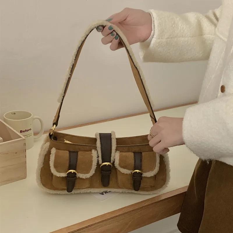 Women's lamb fur texture shoulder bag soft leather sac hair bags large capacity new fashion