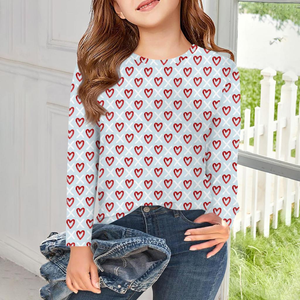 Mädchen Langarm T-Shirts Kinder Herbst Tops Rundhalsausschnitt Muster Gedruckt Basic Tees 5-14Y