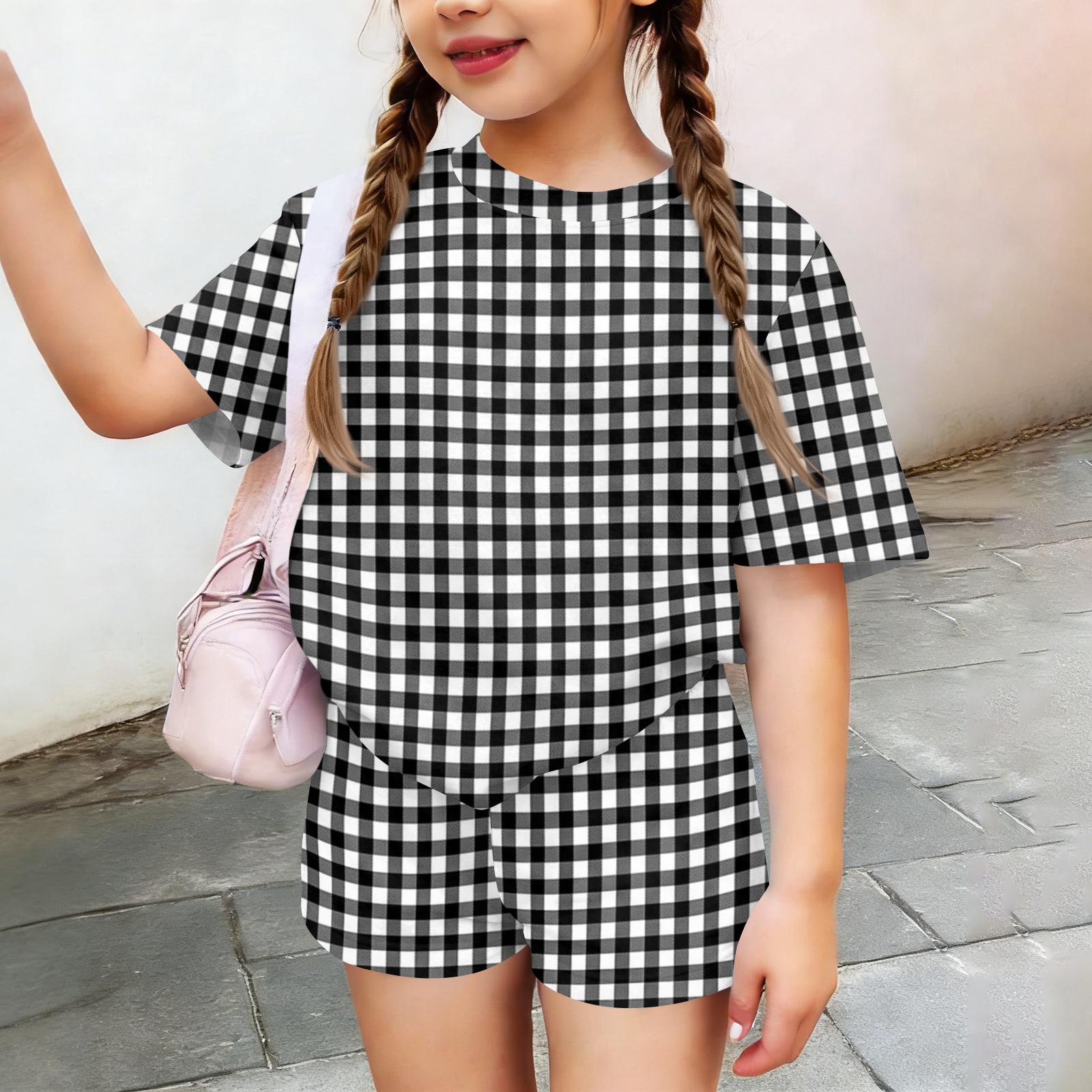 

Children s Casual Short-sleeved Printed Short-sleeved Top And Shorts Two-piece Set 110 чёрный