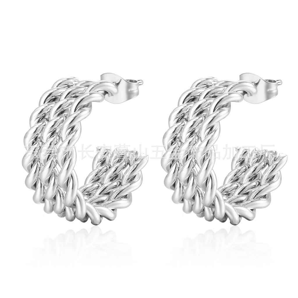 Stainless Steel Twist Wire Earrings Trendy Girl Light Luxury Titanium Steel 18K Gold Earrings