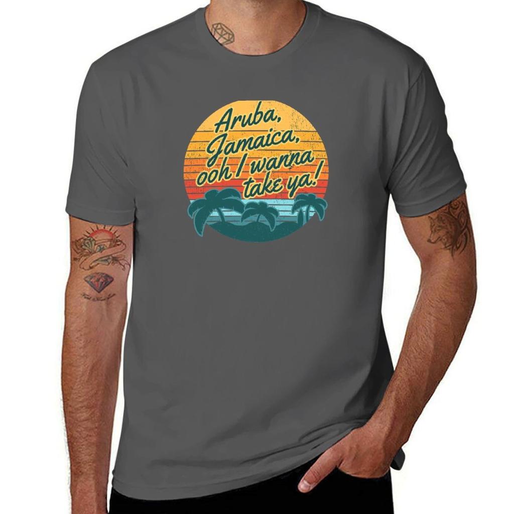 Aruba Jamaicavintage Sunset Tshirt Breathable Basic Cotton Tshirt