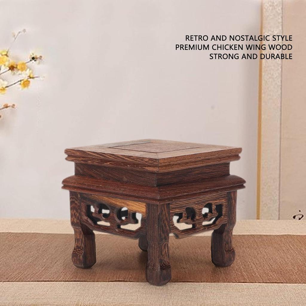 Health Gear Wood Display Stand Base Small Tabletop Teapot Display Stand, Wood Carved Pedestal Oriental Home Decoration for Vase Flower Pots Teapot