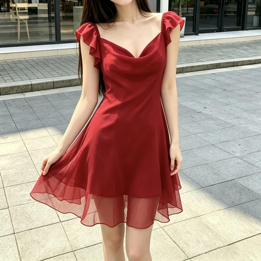 European and American summer new fashion suspender gauze laminated flying sleeves elegant temperament style dress women