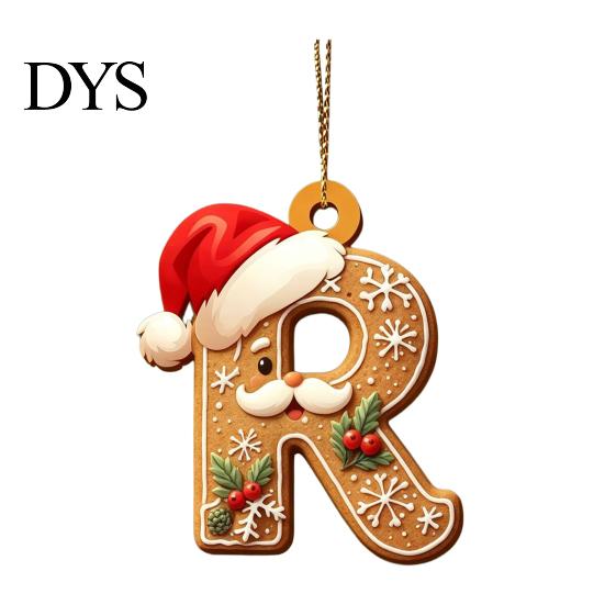 Reusable Acrylic Snowflake Berry Ornaments 2D Flat Christmas Ornaments, Gingerbread Letter Pendant with Santa Claus, Decorative Cookie Initial