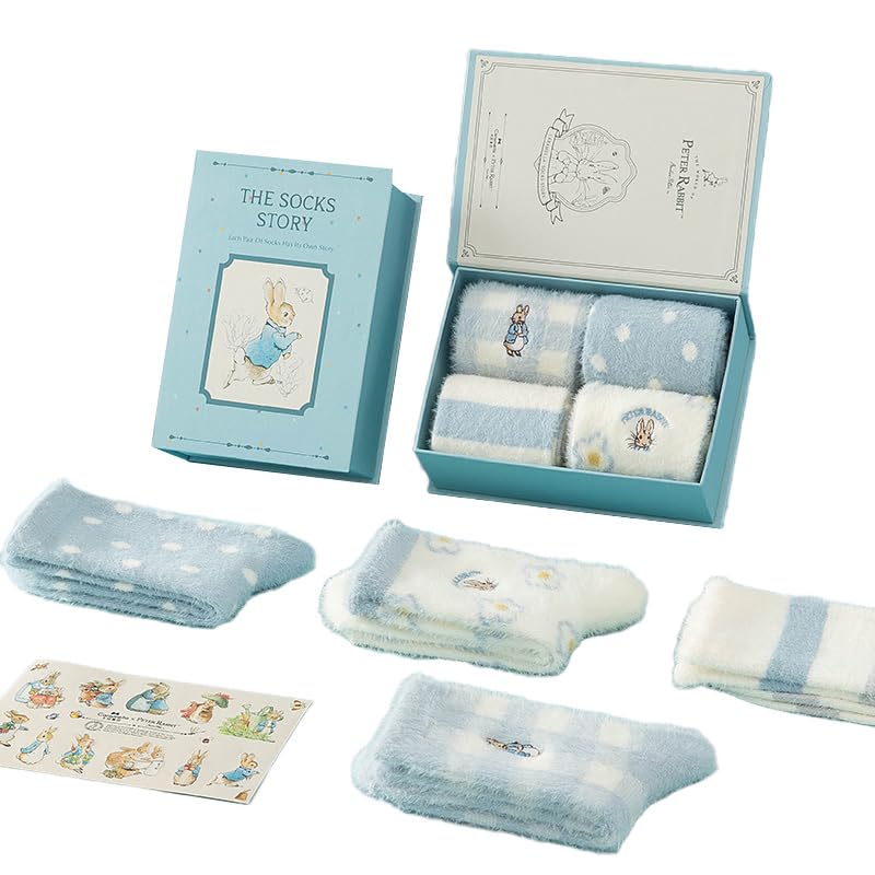 

CARAMELLA Peter Rabbit Room Socks, 4-Pair Gift Set (Pink/Blue) Mesh Cotton Caramella Socks for Women, Perfect Gift, Cute Peter Rabbit Merchandise