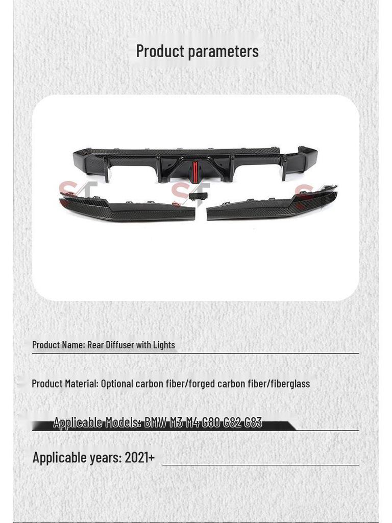Carbon Fiber Rear Lip Diffuser with Lights for BMW M3 G80, M4 G82/G83