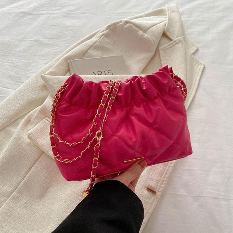 

Стеганая сумка-цепочка для женщин, простая сумка-ведро, сумка через плечо на одно плечо красный