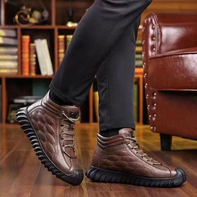 Men's Cotton Shoes with Velvet Winter New Thermal High-top Cotton Martin Boots Men's Snow Boots Middle-aged Dad Shoes
