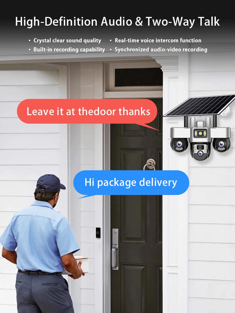9MP Solar-Powered Triple-Lens 4G WiFi Outdoor Security Camera