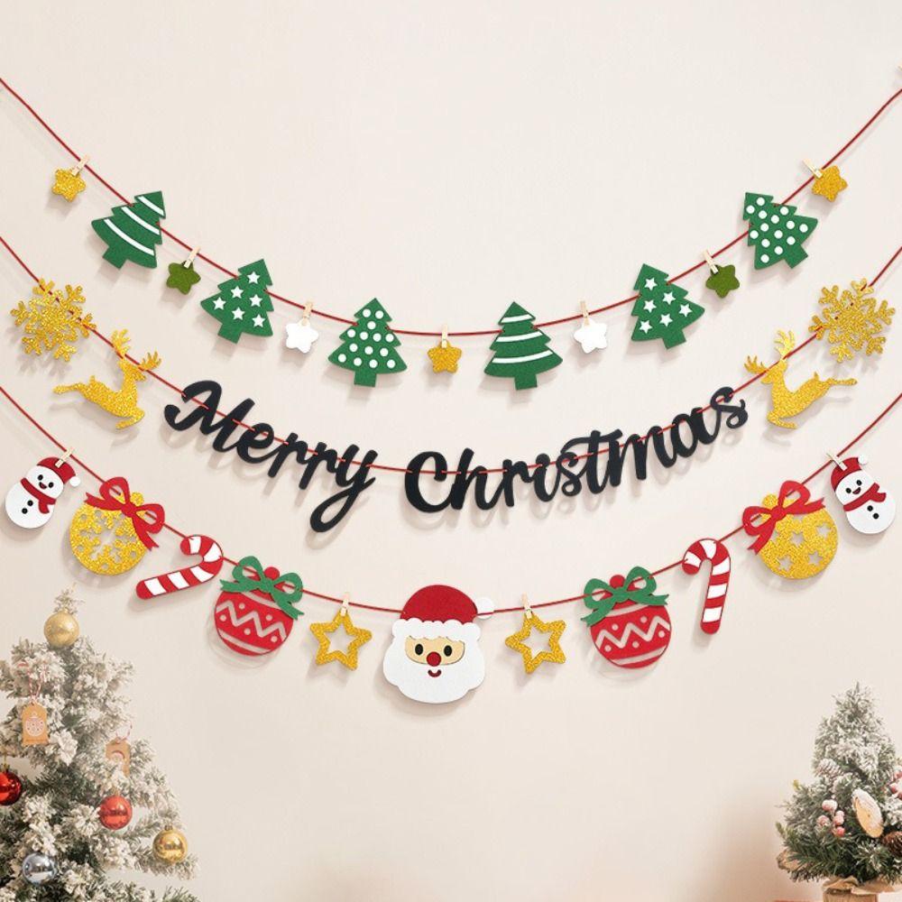 Felt Christmas Banner Red Green Santa Design Felt Christmas Banner Hanging Ornament Elk Design Hanging Bunting Family Party
