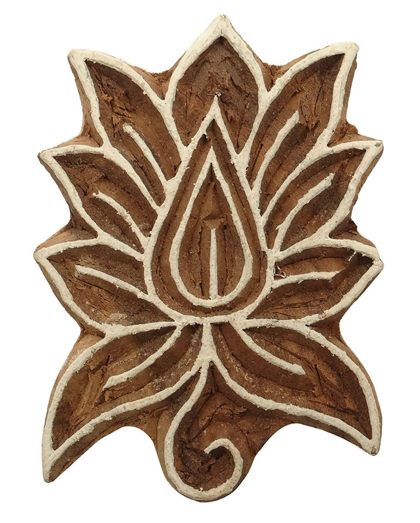 Decorative Textile Printing Blocks Floral Pattern Hand Carved Wooden Stamps