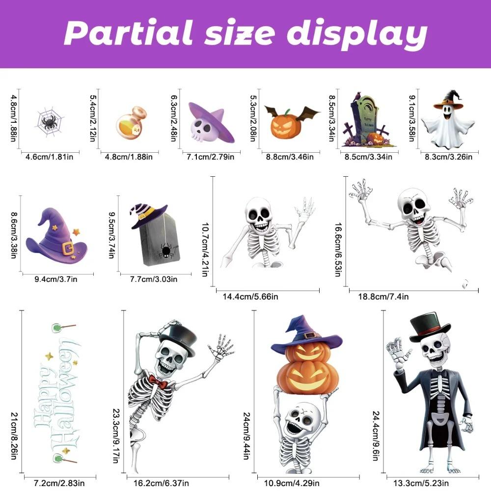 New Halloween Window Clings Static Stickers Cartoon Skeleton Ghost Double-Sided Reusable Decals For Glass Wall Party Decorations