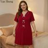 Long Robe Nightgown Plus Size Women Pajamas 3/4 Sleeve Short Sleeve Solid Color Long Sleepwear Home Clothes