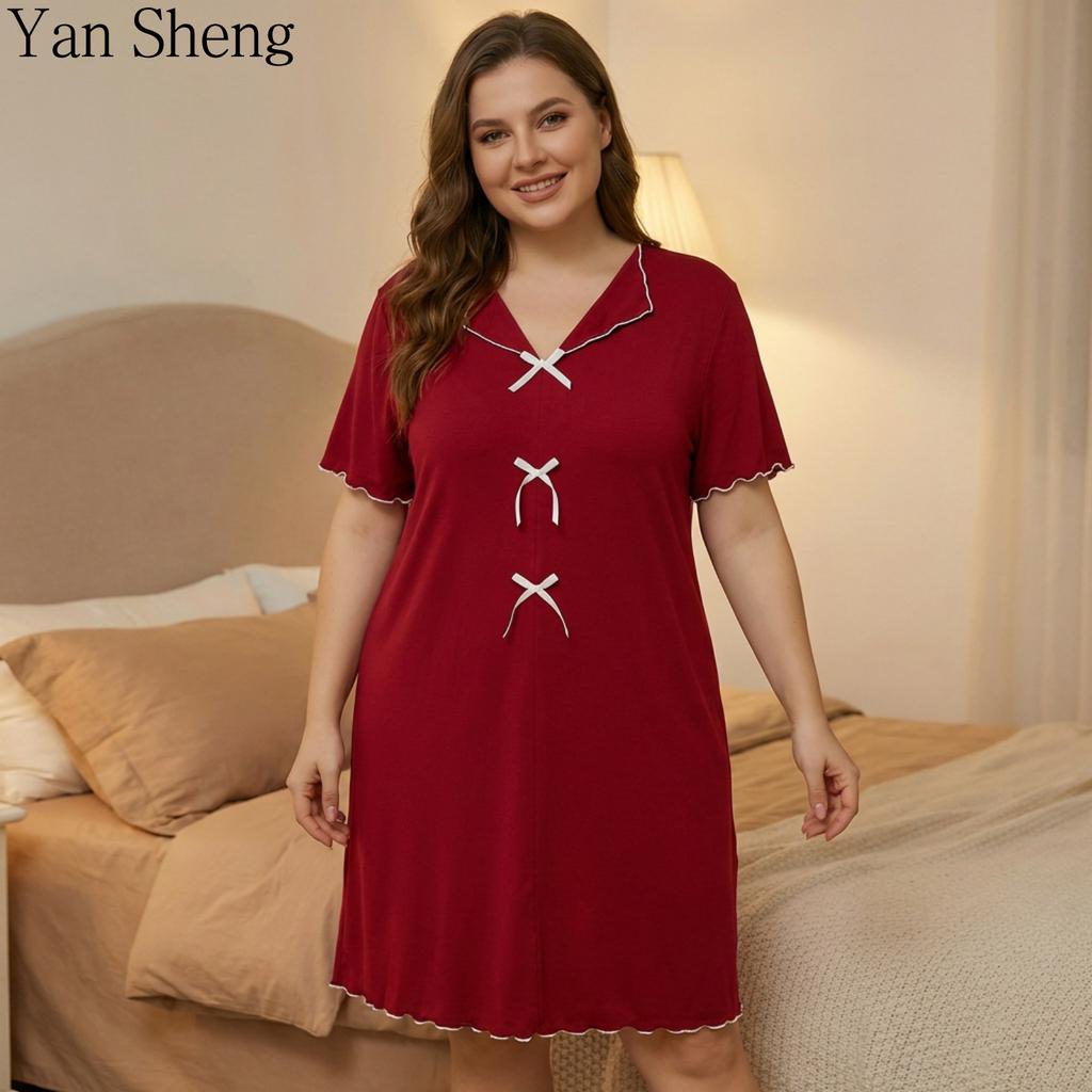 Long Robe Nightgown Plus Size Women Pajamas 3/4 Sleeve Short Sleeve Solid Color Long Sleepwear Home Clothes