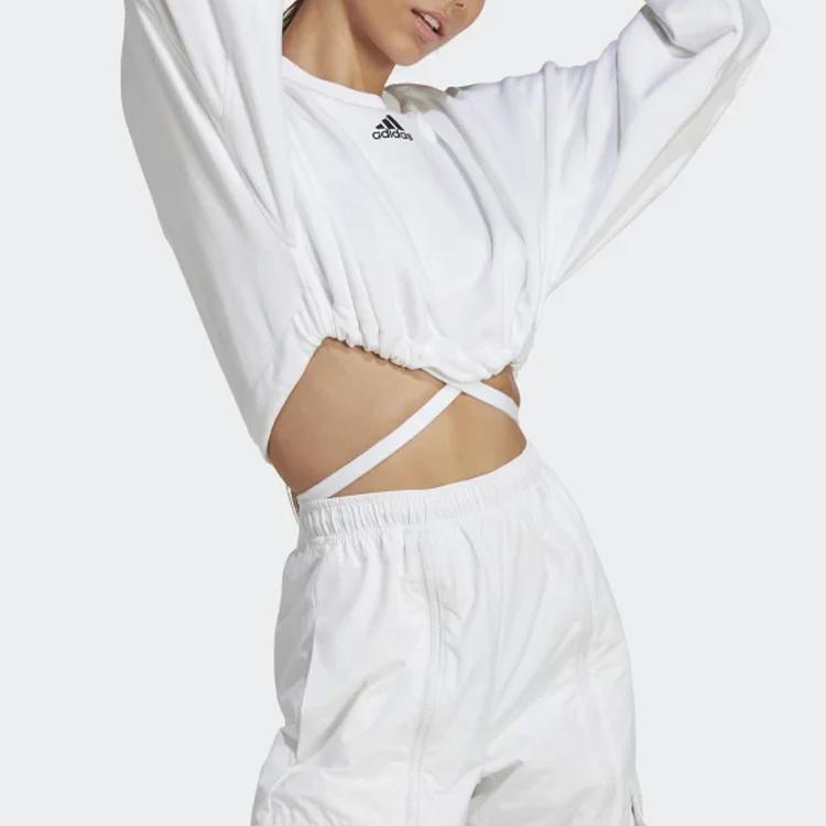 adidas Versatile Cropped Long Sleeve Sweatshirt Women Tops White IC6683