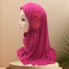 Elastic Children Hijabs Solid Flowers Head Islamic Scarf Shawls  2 To 7 Years Girls