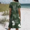 Short Sleeve Boho Dress For Women Casual Loose Fit Summer Sundress Floral Print Dress With Pockets