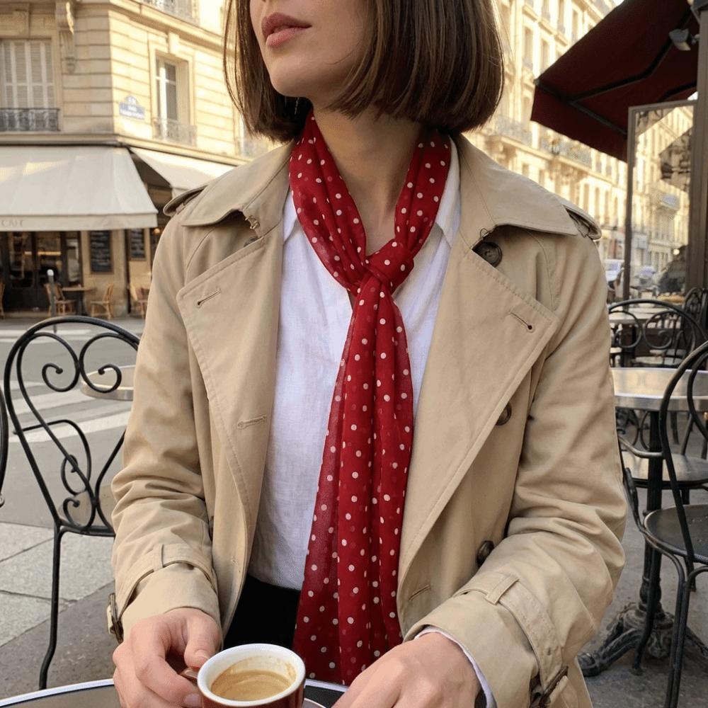 New Red Color Korean Style Scarf Polka Dot Pattern Trendy Long Scarf Neck Ribbon Women Fashion
