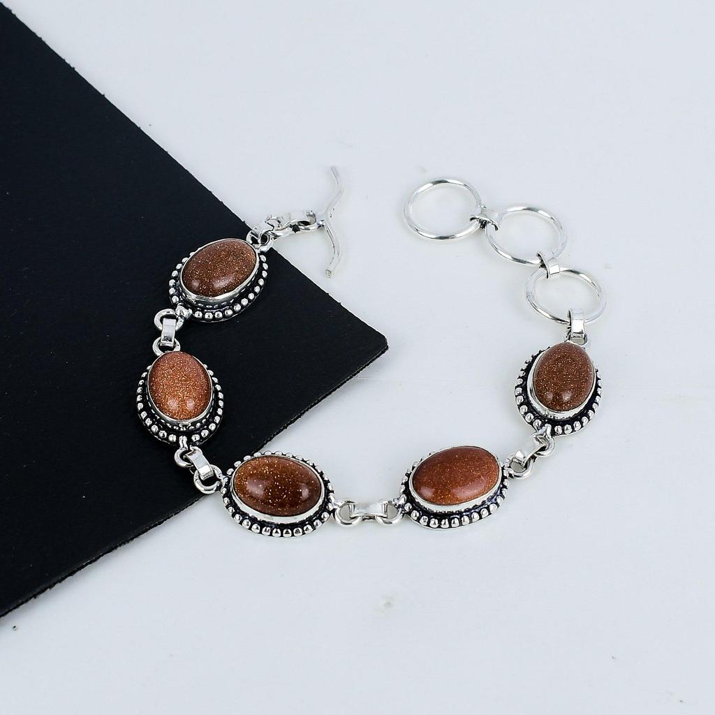 Beautiful Red Sunstone Gemstone Handmade 925 Sterling Silver Bracelet, Rose Quartz Bracelet For Wife , Unisex Bracelet Birthday Gift For Her