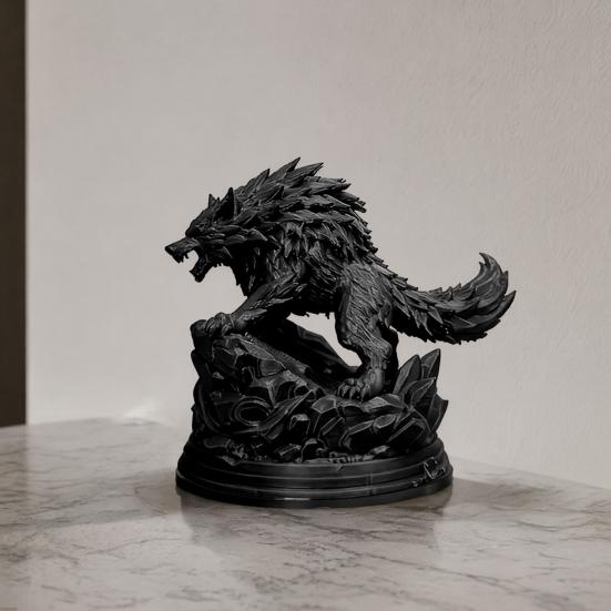 Yangyizhi 3D Printed Wolf Statue, Howling Figurine, Wild On Rock Sculpture, Collectible Animal Ornament for Home Office Desk